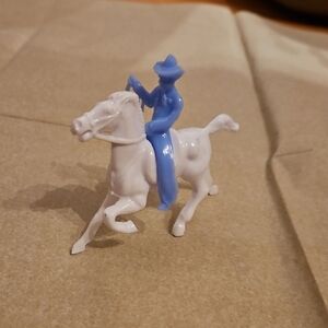 Vintage Cowboy and Horse Toy Figure - Blue and White
